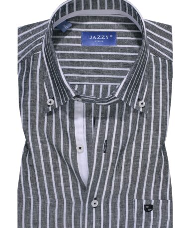 Ανδρικό Πουκάμισο Ριγέ Μαύρο Λευκό Λινό Jazzy Studio Comfort Fit