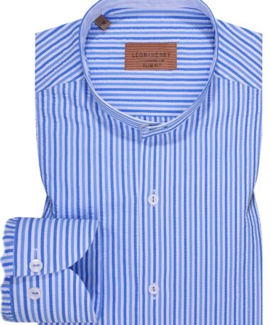 Πουκάμισο Μάο Ριγέ Μπλε Σιέλ Λευκό Leon Henry Slim Fit