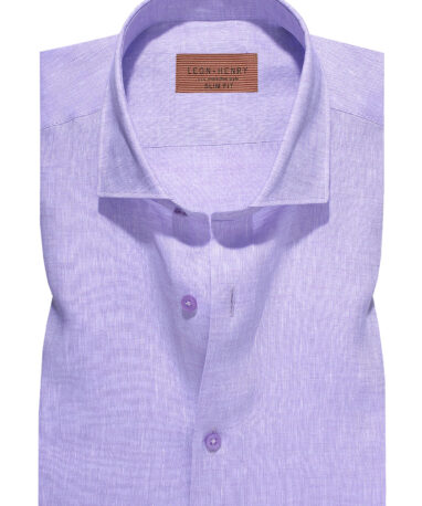 Λινό Λιλά Πουκάμισο Μονόχρωμο Leon Henry Slim Fit