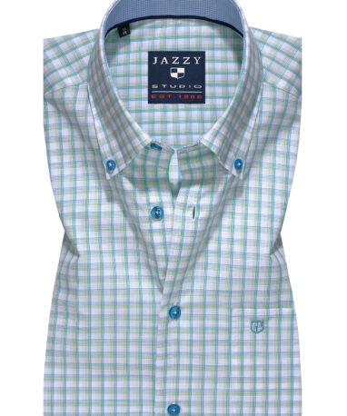 Καρό Πουκάμισο Βαμβακερό Κουμπί στο Γιακά
