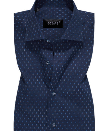 Μοντέρνα Ανδρικά Πουκάμισα Μπλε Σκούρα Navy Blue με Σιέλ και Λευκό Σχέδιο
