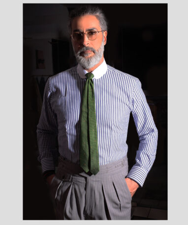 Μπλε Ριγέ Πουκάμισο Tab Collar Giro Inglese